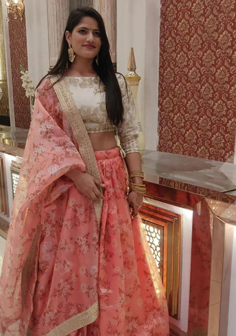 Pink Embroidered Cotton Lehenga Set - Indya