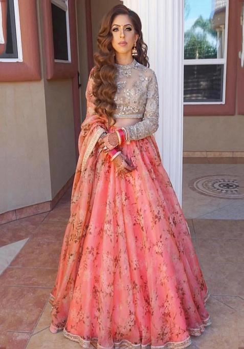 Pink Embroidered Cotton Lehenga Set