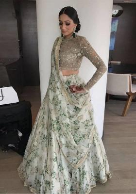 White Embroidered Organza Lehenga Set