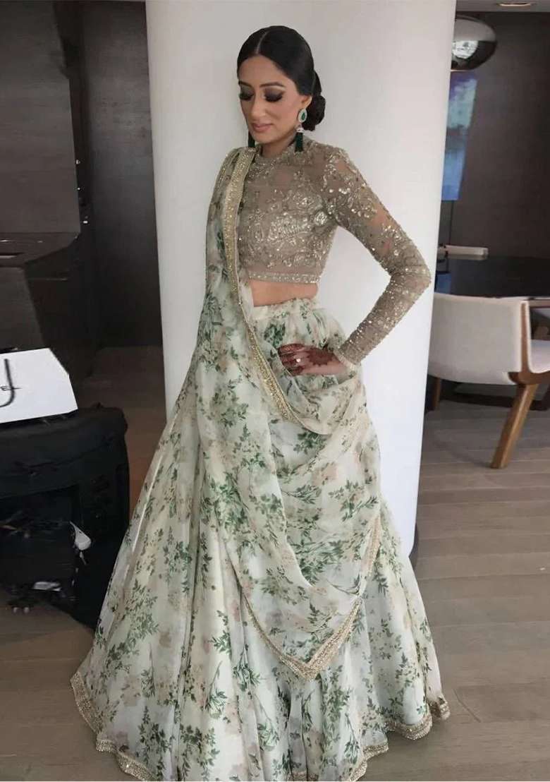 White Organza Lehenga Set with Embroidered for Diwali | Wedding & Festive Wear - Indya
