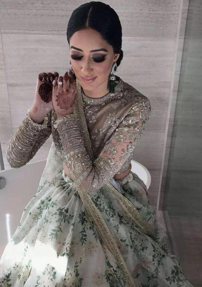 White Embroidered Organza Lehenga Set - Indya