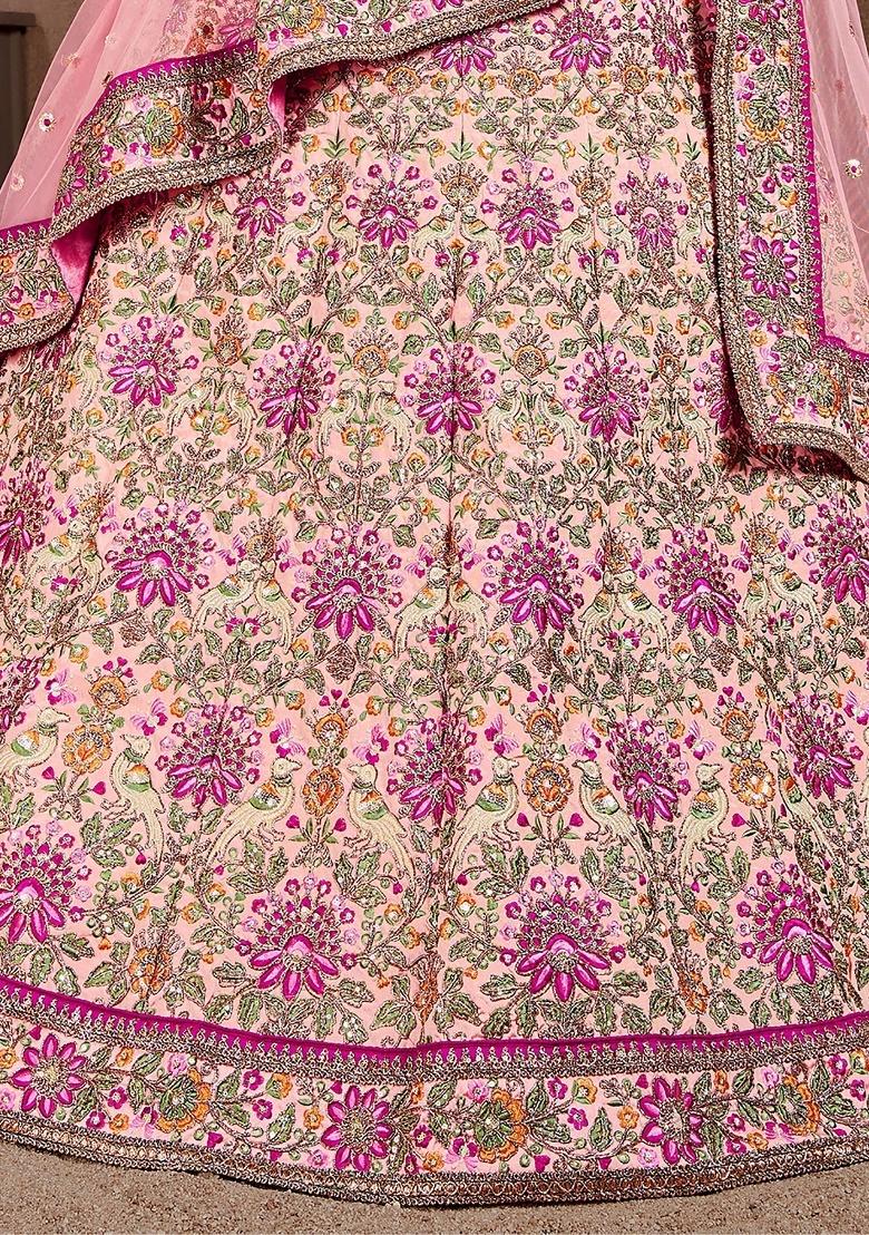 Peach Embroidered Taffeta Lehenga Set - Indya