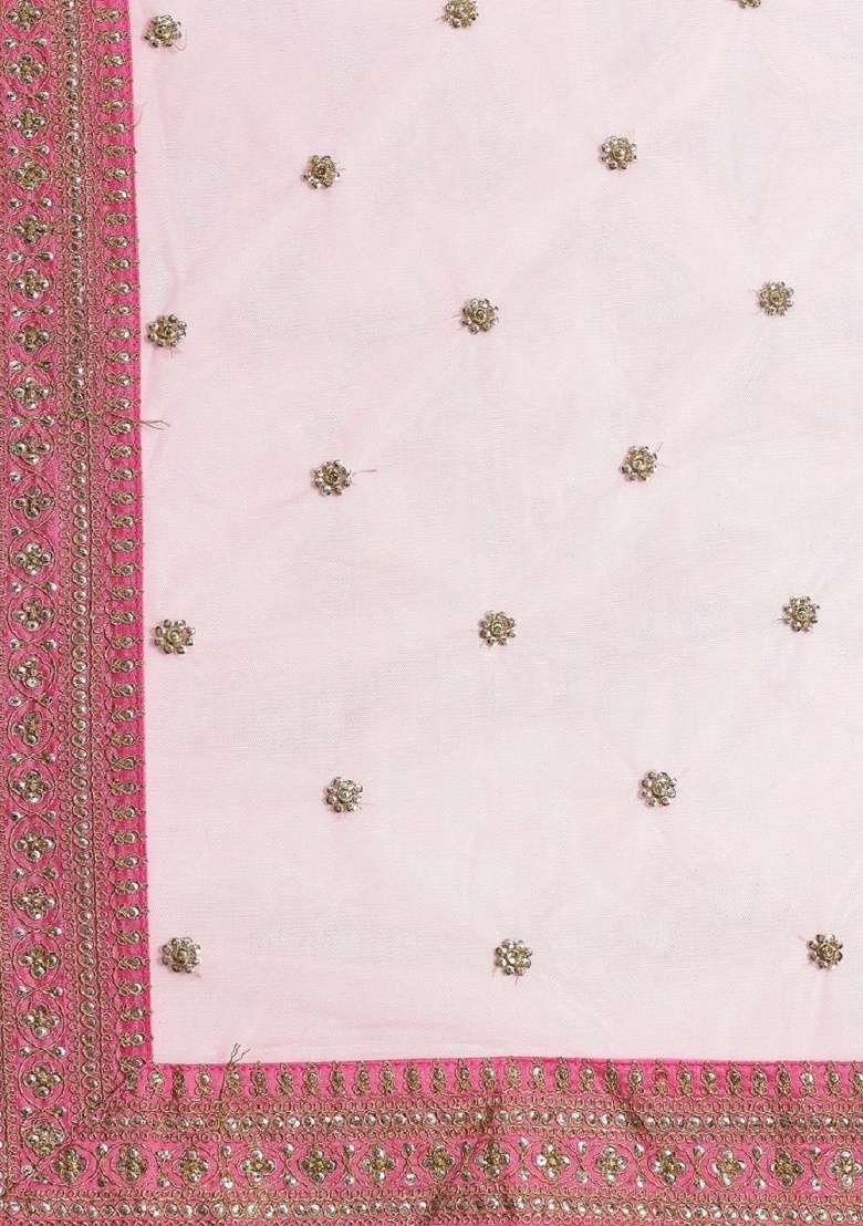 Pink Embroidered Silk Blend Lehenga Set - Indya