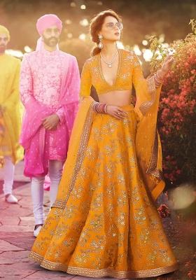 Yellow Embroidered Silk Lehenga Set