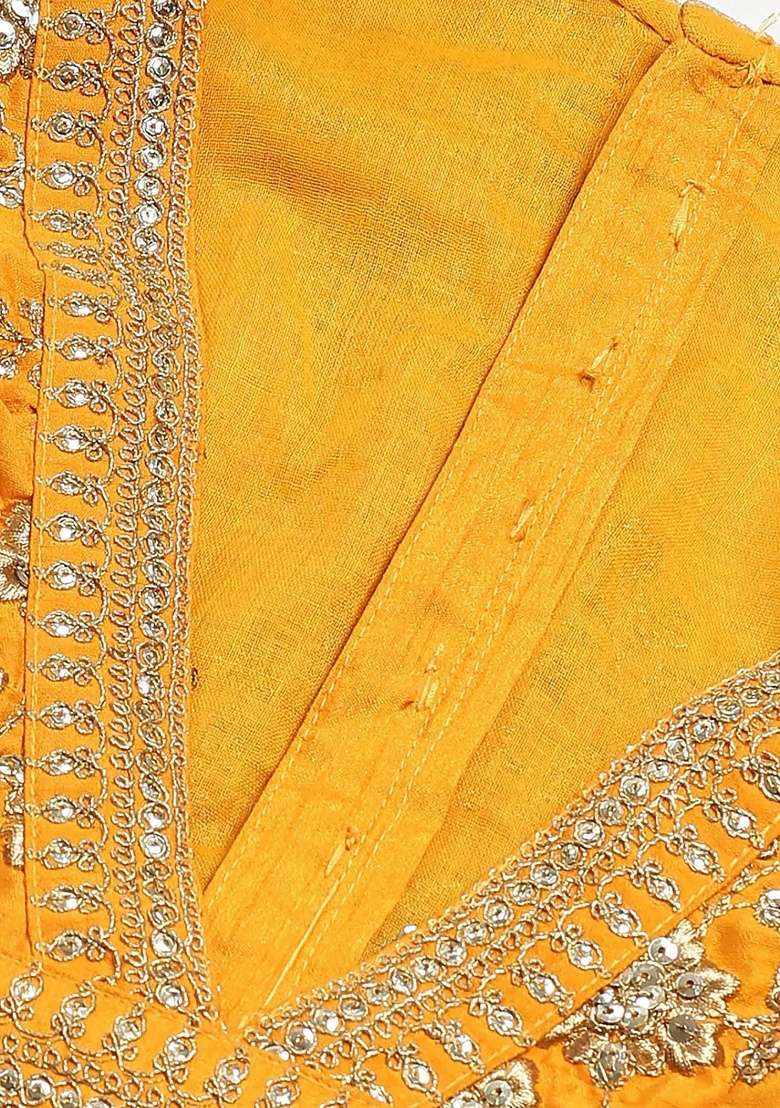 Yellow Embroidered Silk Blend Lehenga Set - Indya