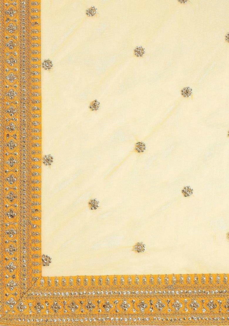 Yellow Embroidered Silk Lehenga Set - Indya