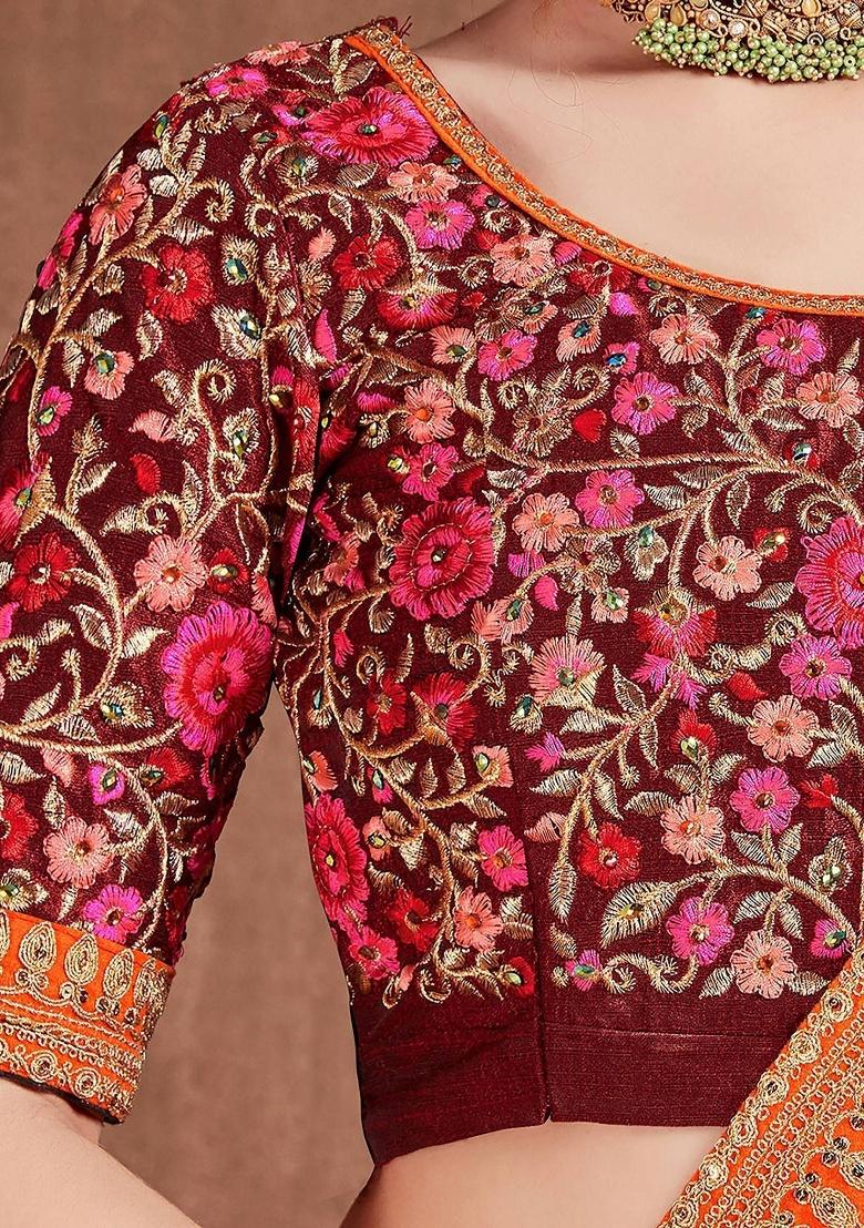 Blue Embroidered Silk Lehenga Set - Indya