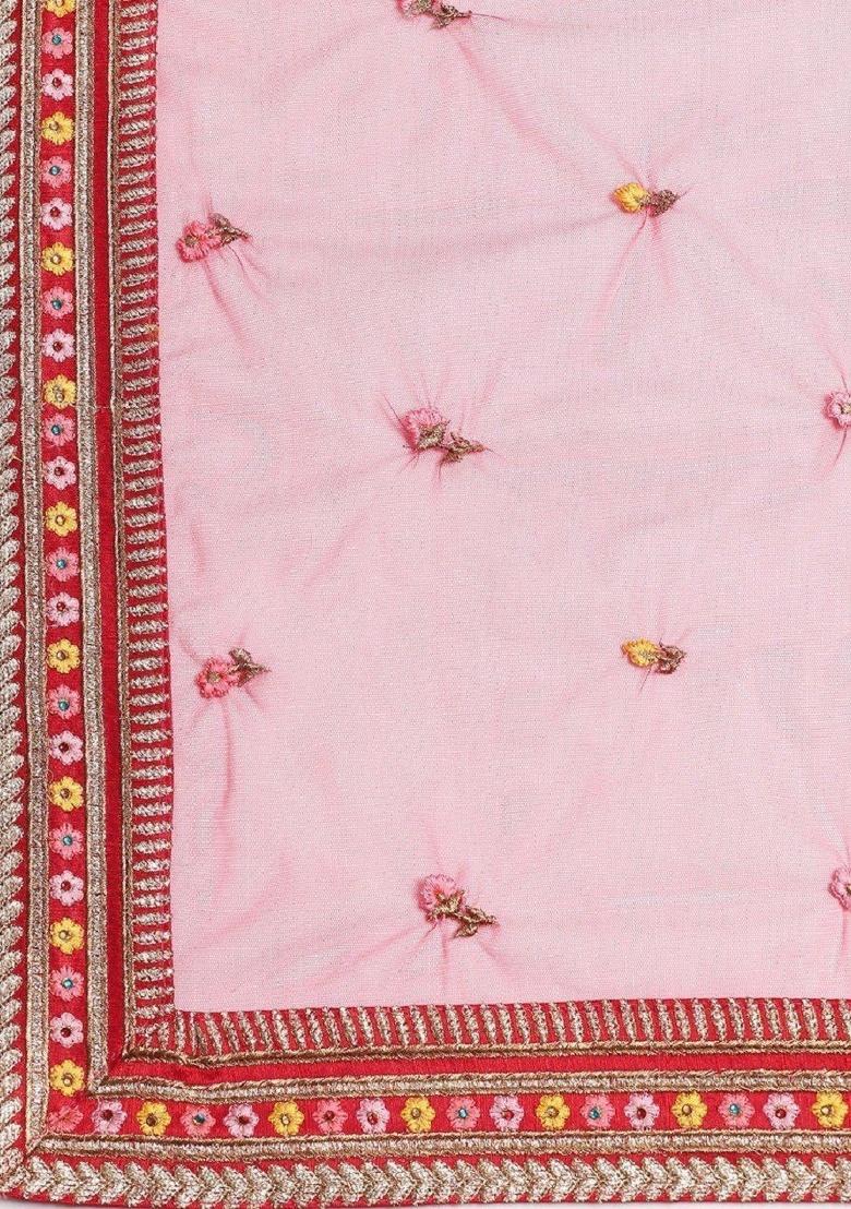 Red Embroidered Silk Lehenga Set - Indya