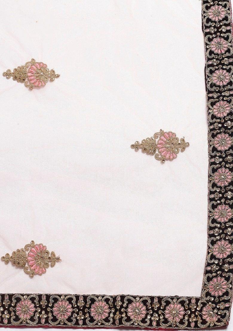 Maroon Embroidered Velvet Lehenga Set - Indya