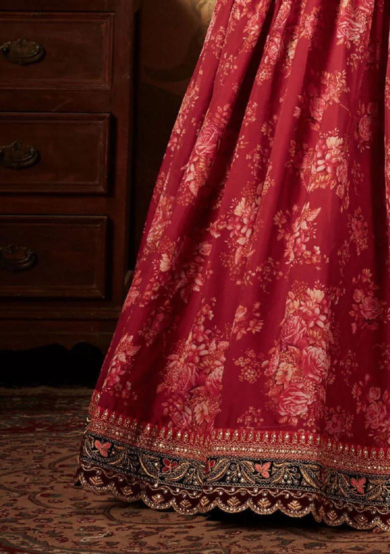 Maroon Embroidered Tissue Lehenga Set - Indya