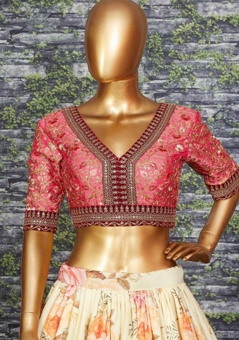 Peach Embroidered Organza Lehenga Set for Diwali and Festive Wear - Indya
