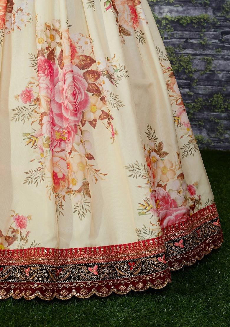 Peach Embroidered Organza Lehenga Set - Indya