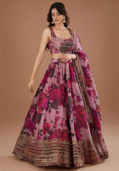 Pink Embroidered Organza Lehenga Set