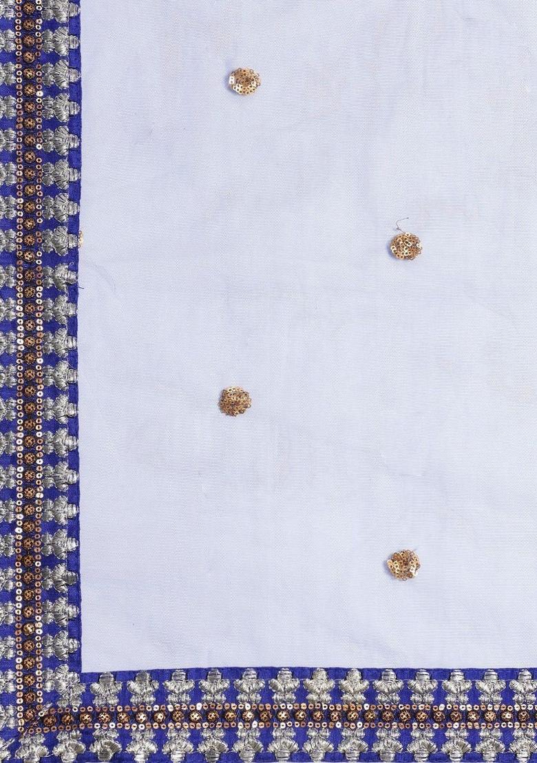 Blue Embroidered Silk Lehenga Set - Indya