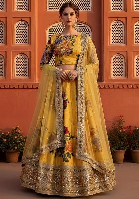 Yellow Embroidered Silk Lehenga Set