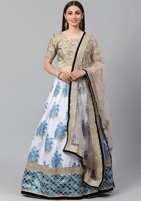Multicolor Embroidered Silk Lehenga Set