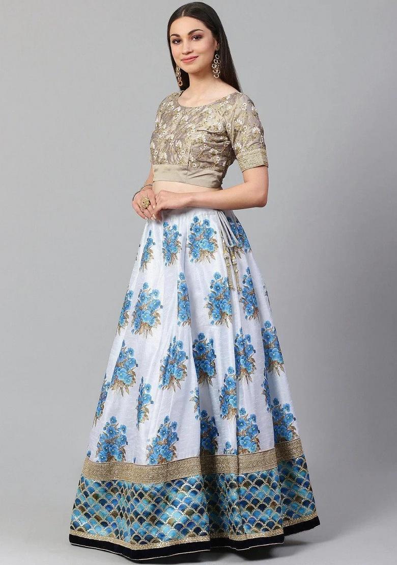 Multicolor Embroidered Silk Lehenga Set - Indya