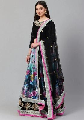 Blue Embroidered Silk Lehenga Set