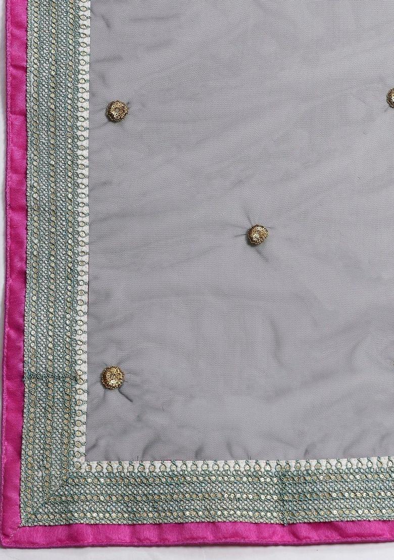 Blue Embroidered Silk Lehenga Set - Indya