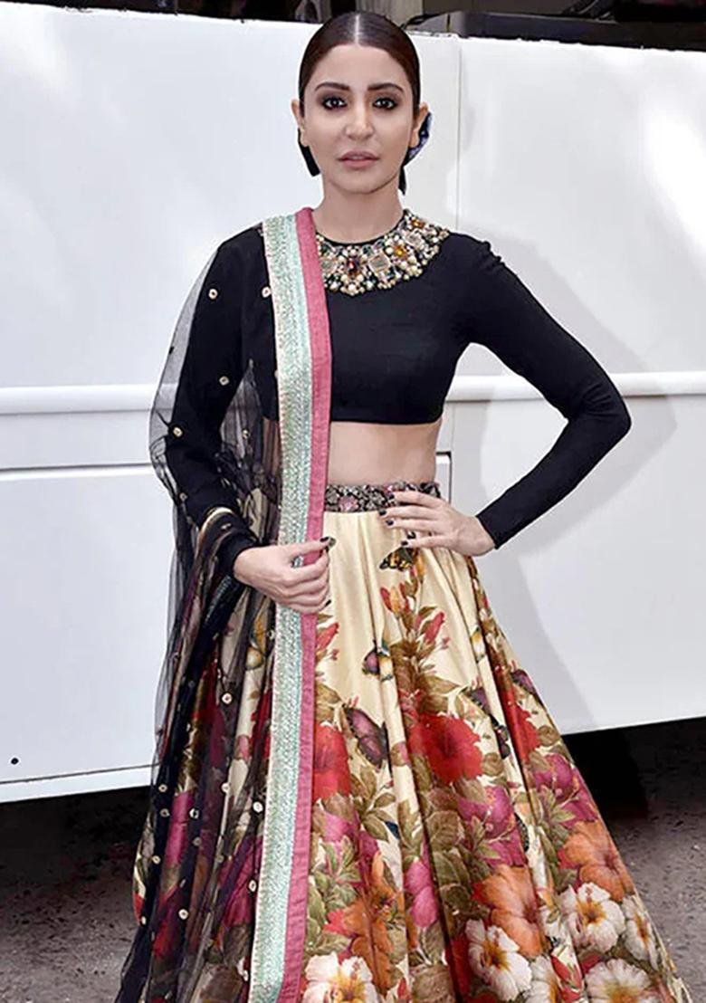 Multicolor Embroidered Silk Lehenga Set - Indya