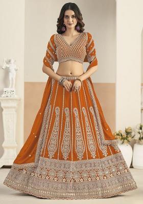 Orange Sequin Georgette Lehenga Set