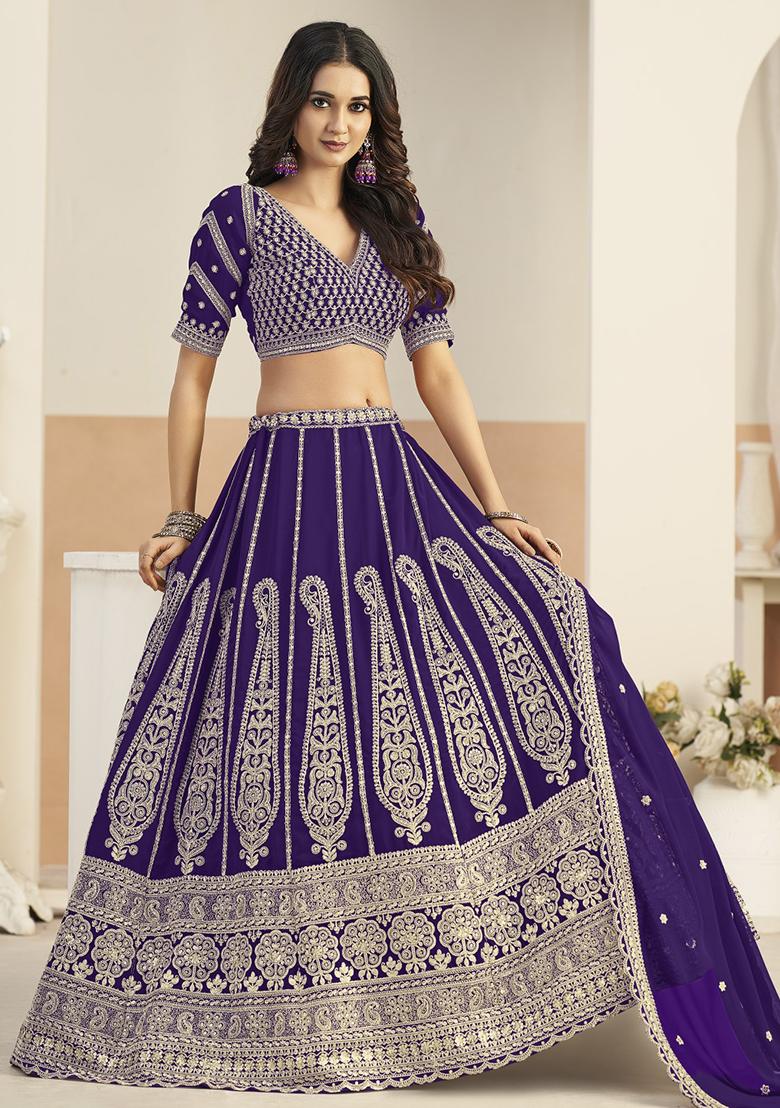 Violet Sequin Georgette Lehenga Set - Indya
