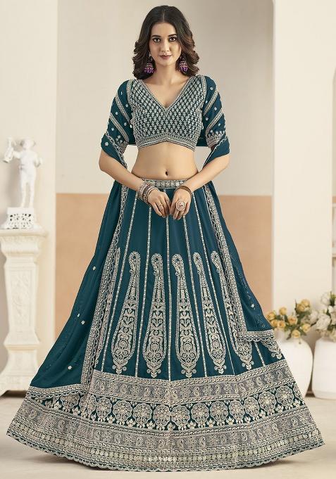 Teal Green Sequin Georgette Lehenga Set