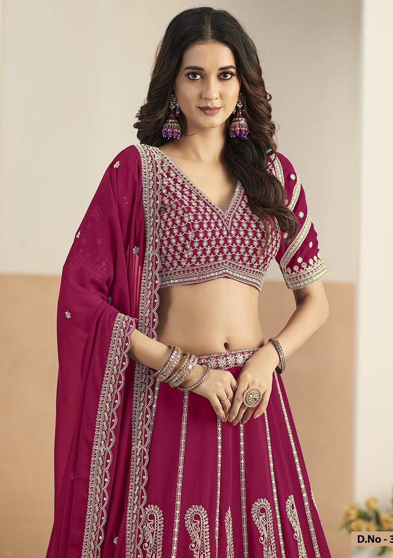 Rani Pink Sequin Georgette Lehenga Set - Indya