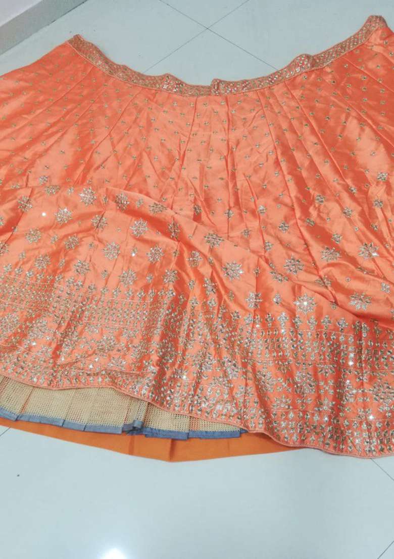 Orange Silk Blend Lehenga Set with Embroidered for Diwali | Wedding & Festive Wear - Indya