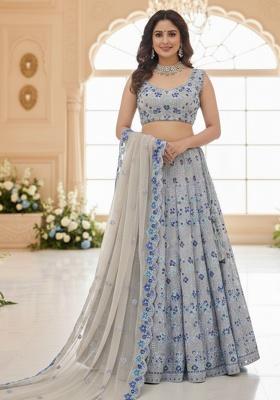 Multicolor Embroidered Georgette Lehenga Set