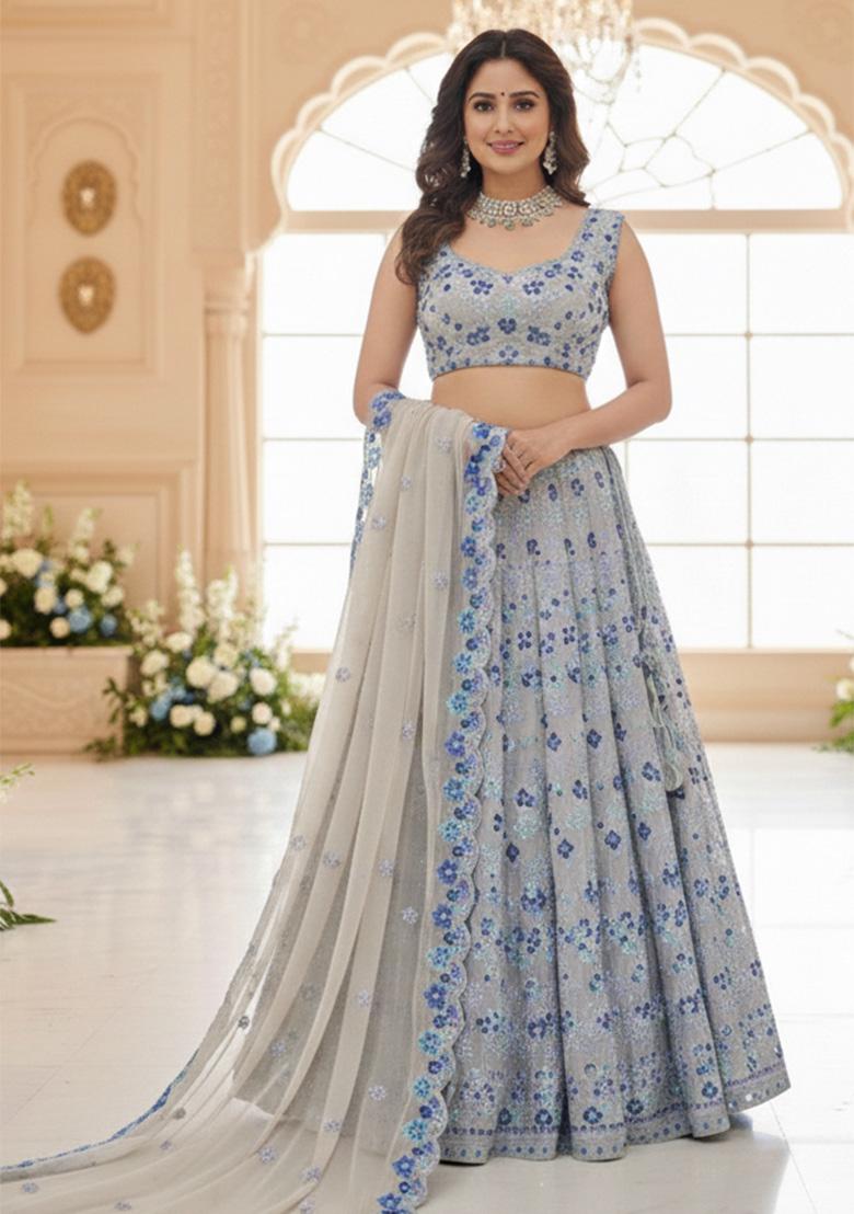 Multicolor Embroidered Georgette Lehenga Set - Indya