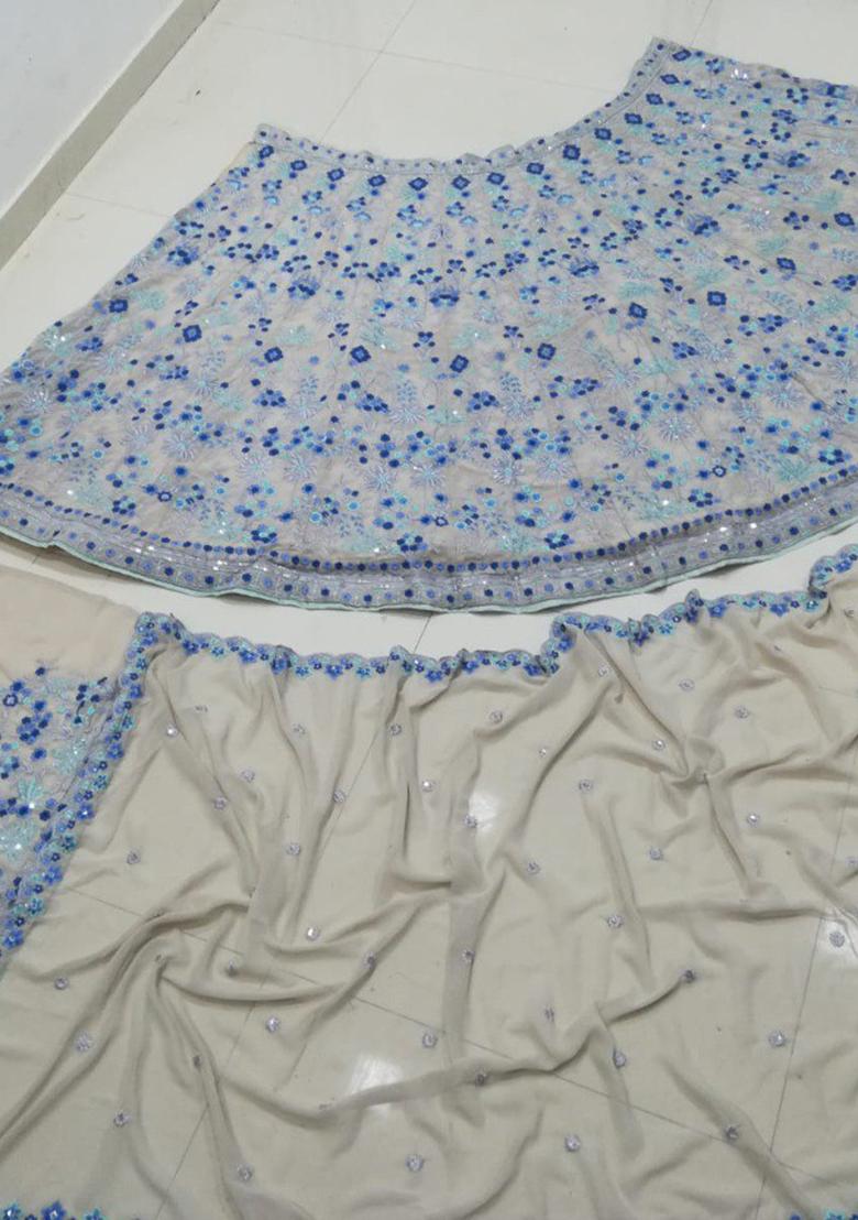 Multicolor Embroidered Georgette Lehenga Set - Indya