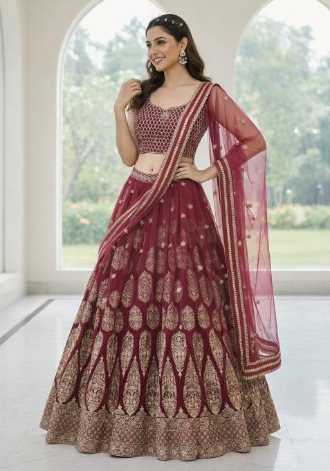 Pink Embroidered Georgette Lehenga Set