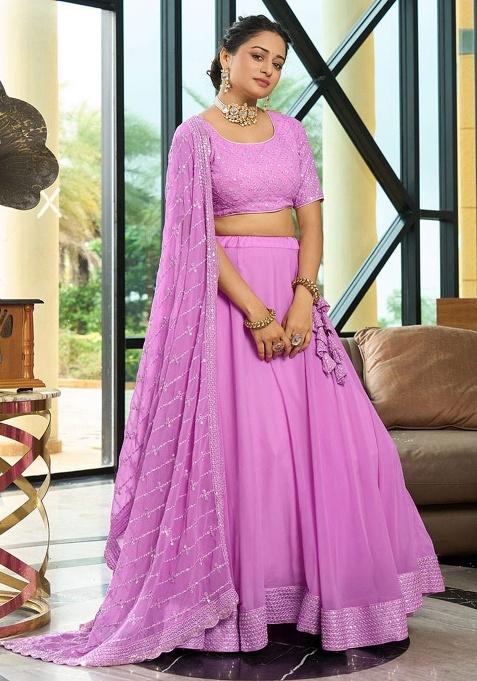 Lavender Embroidered Georgette Lehenga Set
