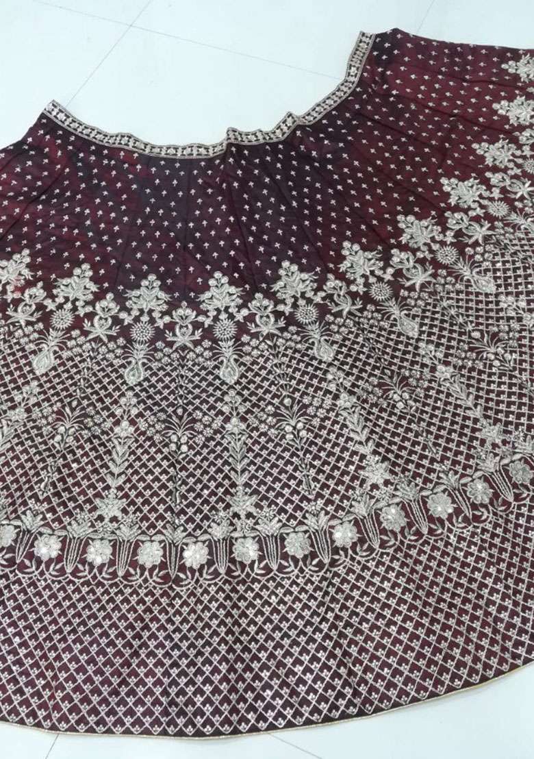 Maroon Embroidered Silk Blend Lehenga Set for Diwali and Festive Wear - Indya