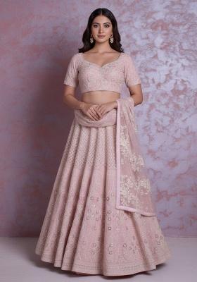 Baby Pink Embroidered Georgette Lehenga Set