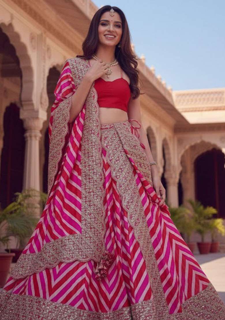 Multicolor Georgette Lehenga Set with Embroidered for Diwali | Wedding & Festive Wear - Indya