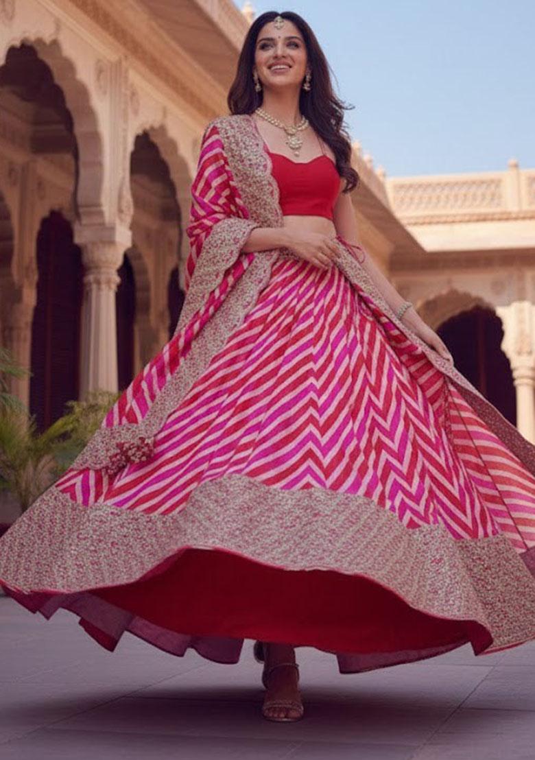 Multicolor Embroidered Georgette Lehenga Set - Indya