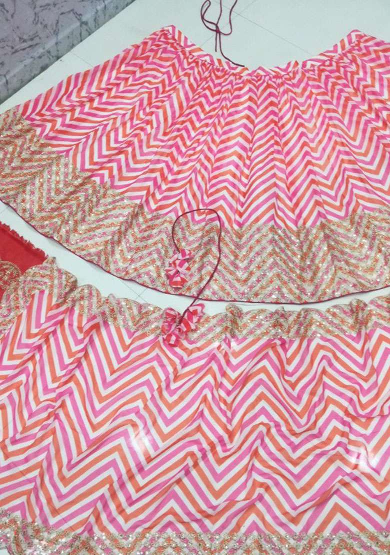 Multicolor Georgette Lehenga Set with Embroidered for Diwali | Wedding & Festive Wear - Indya
