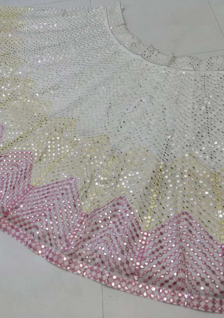 Cream Georgette Lehenga Set with Embroidered for Diwali | Wedding & Festive Wear - Indya