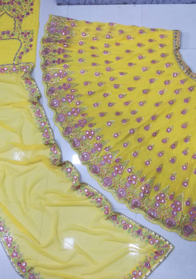 Yellow Embroidered Georgette Lehenga Set - Indya