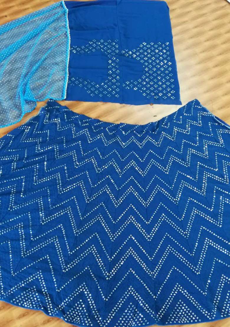 Blue Embroidered Georgette Lehenga Set for Diwali and Festive Wear - Indya