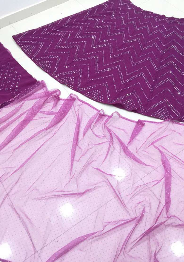 Wine Georgette Lehenga Set with Embroidered for Diwali | Wedding & Festive Wear - Indya