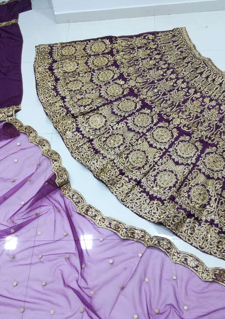 Wine Silk Blend Lehenga Set with Embroidered for Diwali | Wedding & Festive Wear - Indya