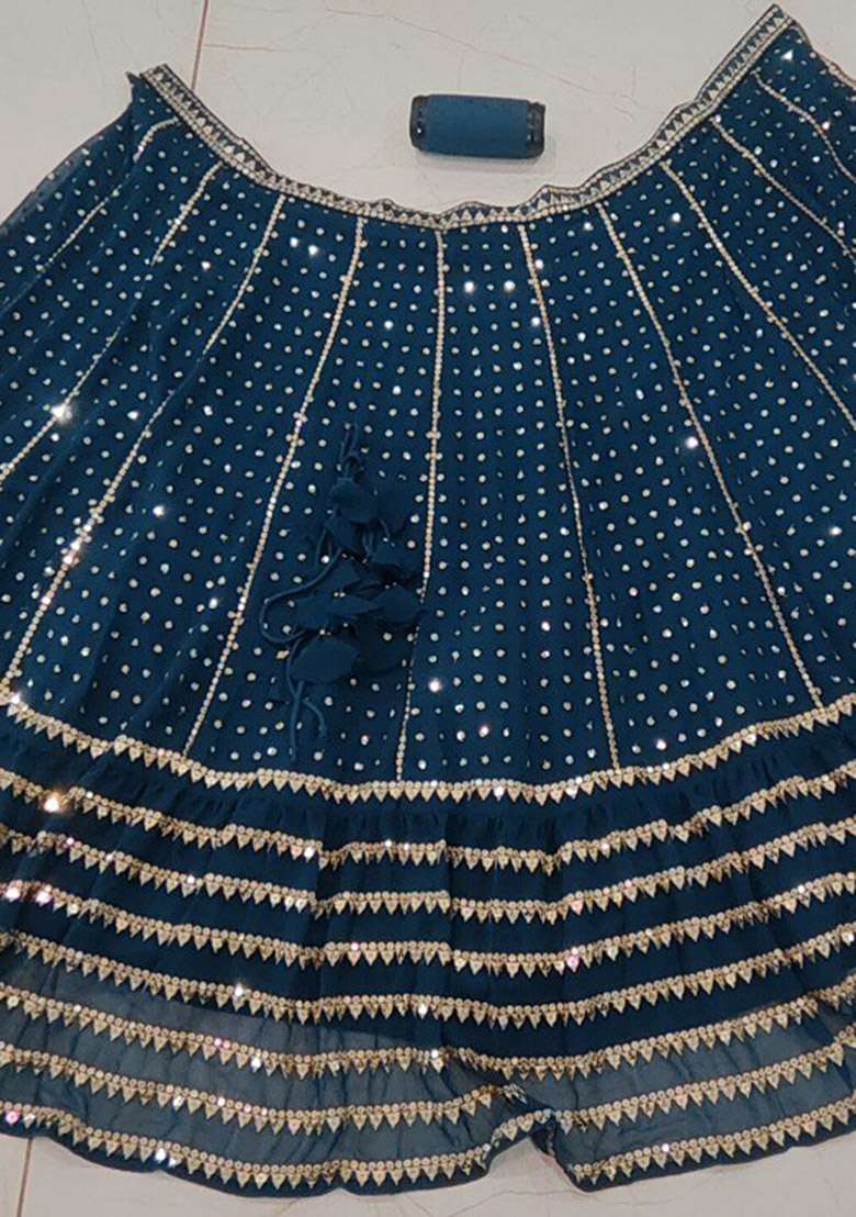 Blue Georgette Lehenga Set with Embroidered for Diwali | Wedding & Festive Wear - Indya