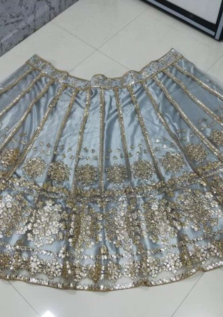 Grey Embroidered Net Lehenga Set for Diwali and Festive Wear - Indya