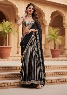 Black Embroidered Silk Lehenga Set