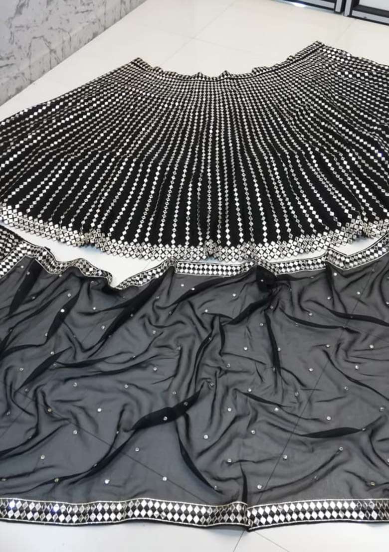 Black Embroidered Silk Blend Lehenga Set for Diwali and Festive Wear - Indya