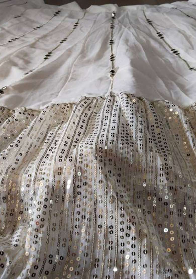 Off White Embroidered Georgette Lehenga Set for Diwali and Festive Wear - Indya
