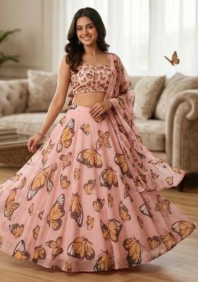 Multicolor Embroidered Organza Lehenga Set